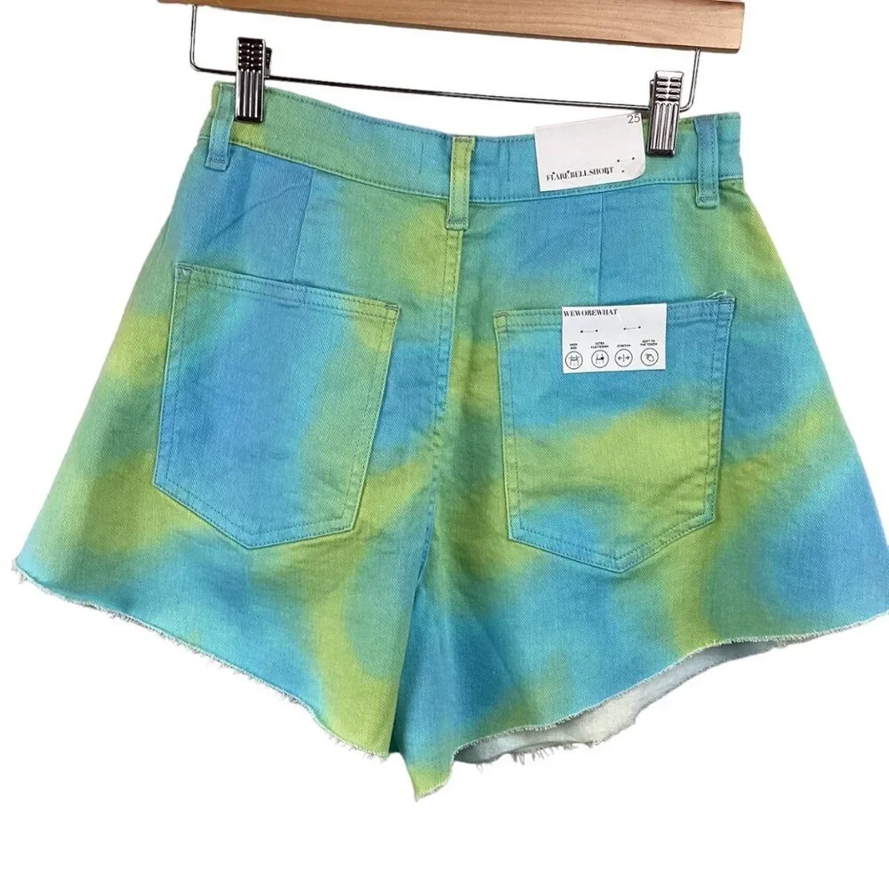 WeWoreWhat NWT Women's Tie-Dye High-Waisted Denim Shorts Size 25 Flare Bell Twil - Picture 6 of 8
